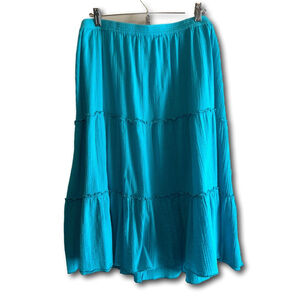 Two-Twenty Collection Pull-On Tiered Long Light Blue Peasant Skirt Size 3XLPT